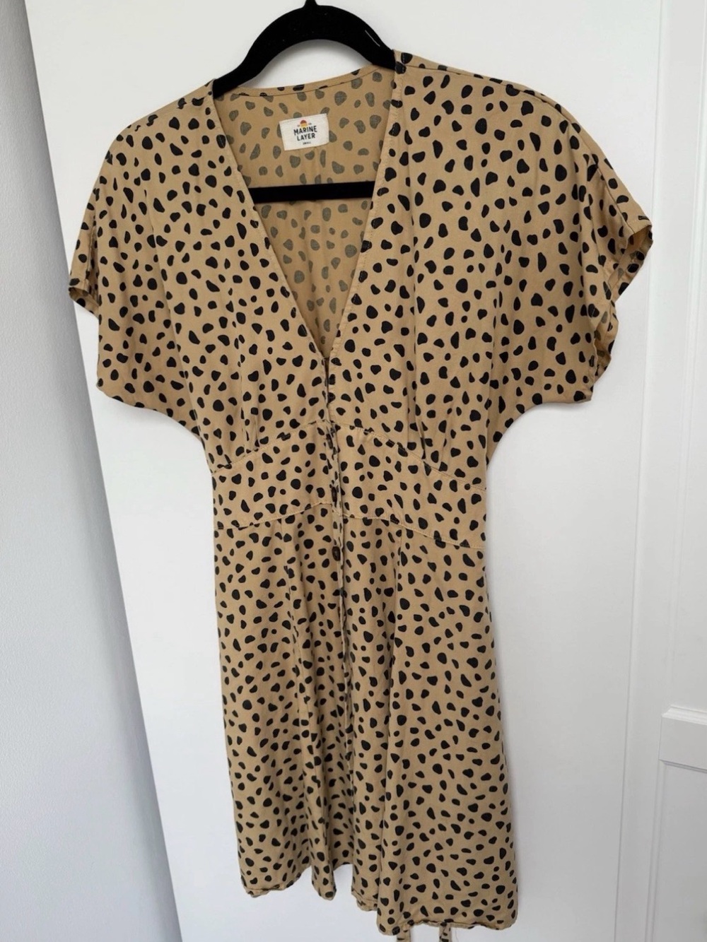 Marine Layer Camila Mini Dress Small Cheetah Tan Print - Tie Waist